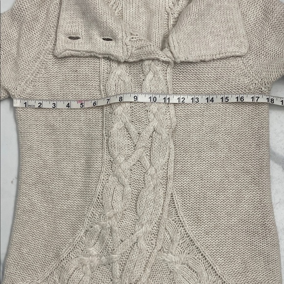 Elegant Cream Button-Up 3/4 Length Cardigan Mock Neck Collar Long Sleeves Sz S - Picture 11 of 13